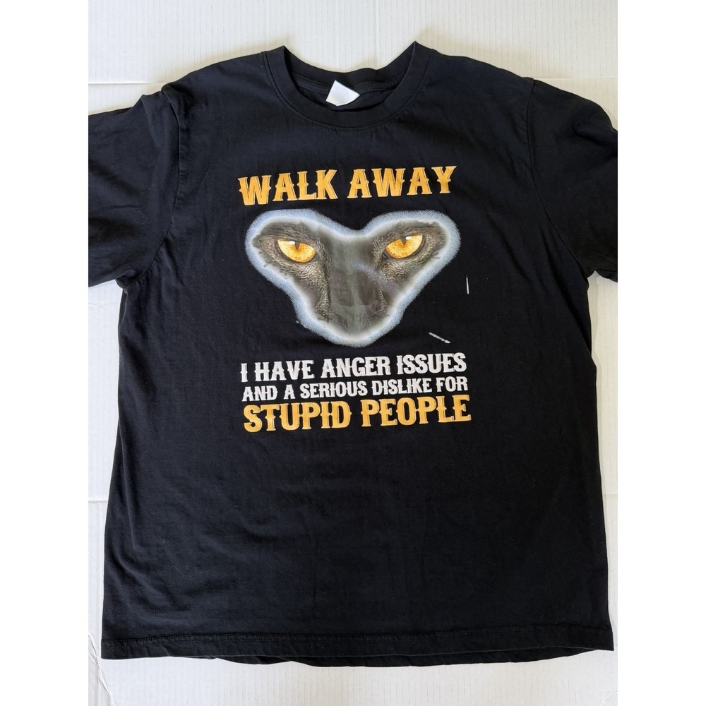 Black Graphic Tee Yellow Animal Eyes Walk Away Humorous Sarcastic Adult Large